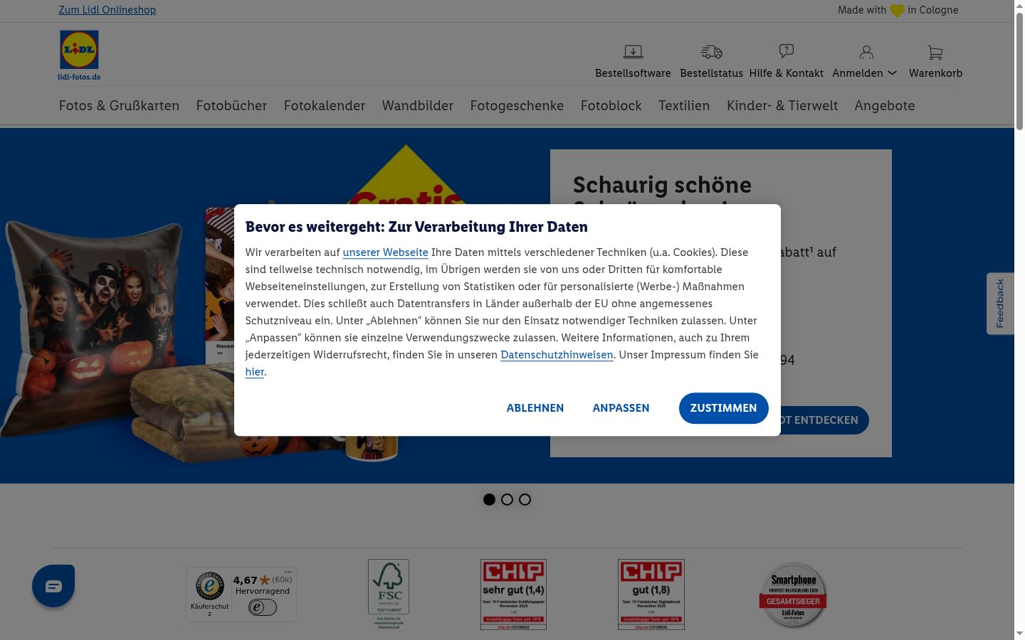 Capture d'écran de la bannière de consentement affichée avant toute interaction