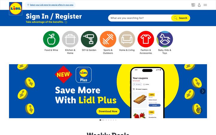 Captură de ecran a lidl.com