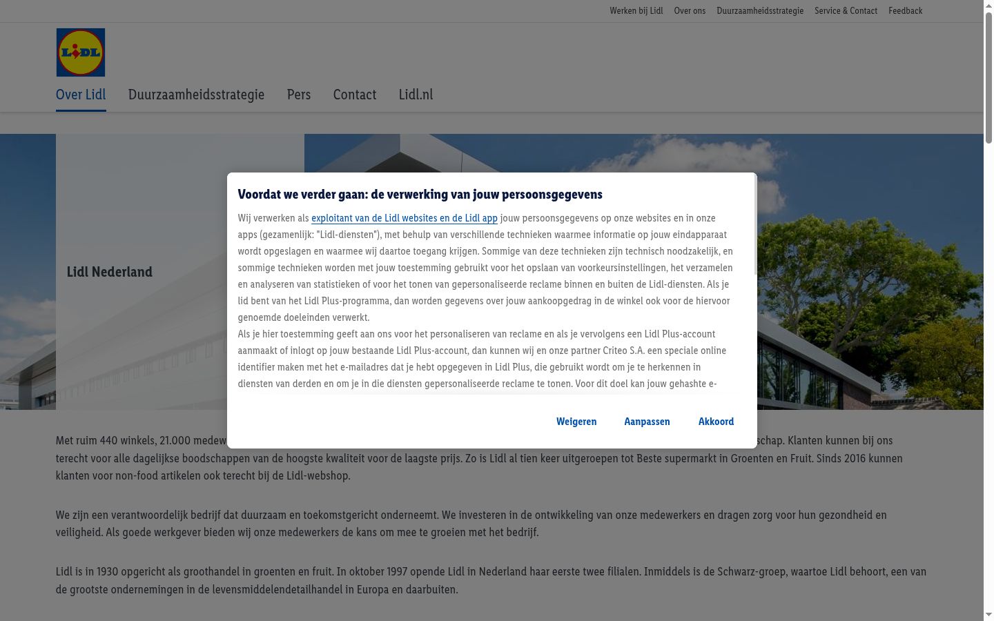 Screenshot of the consent banner shown before any interaction