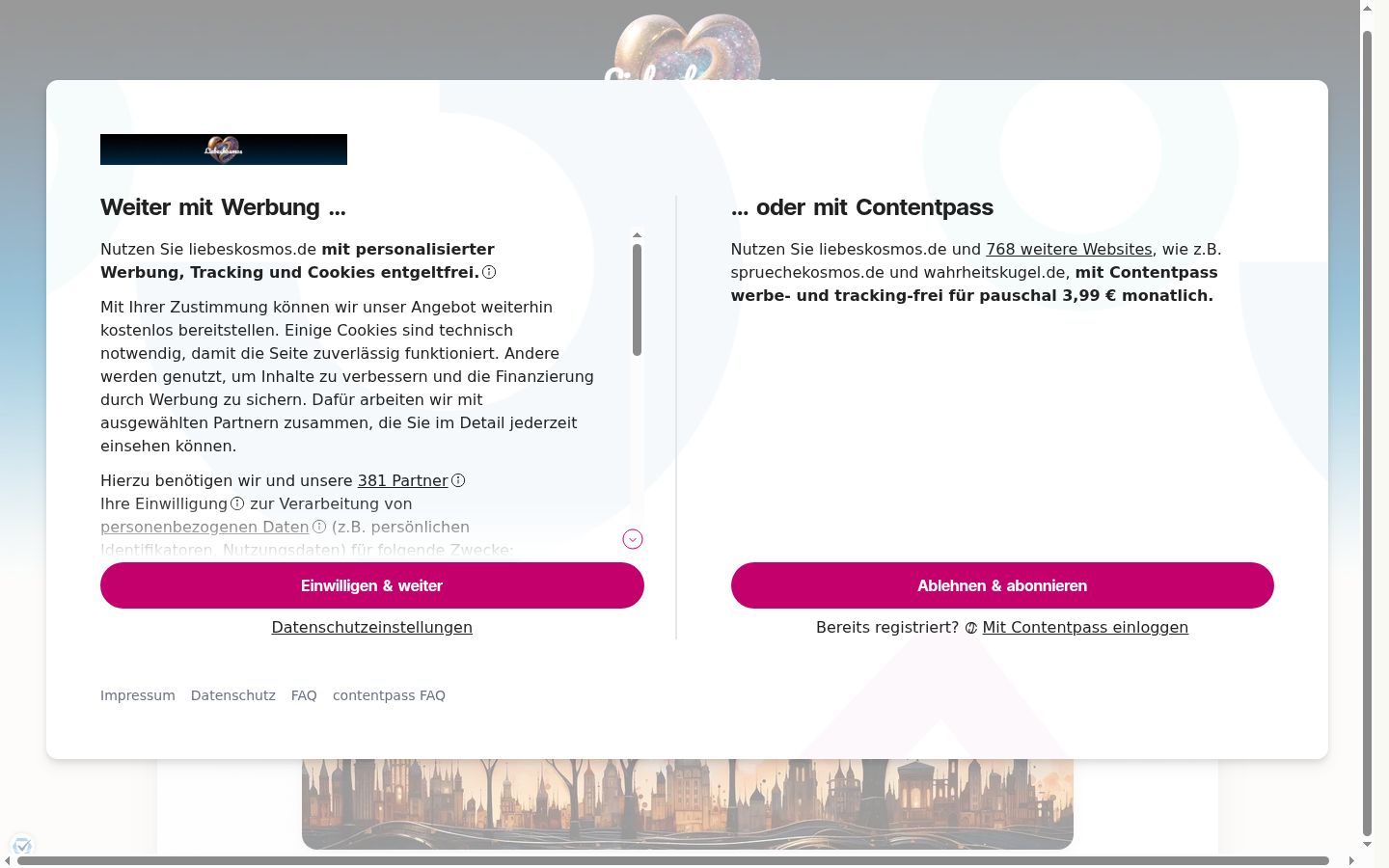 Képernyőkép a bármilyen interakció előtt megjelenő hozzájárulási bannerről