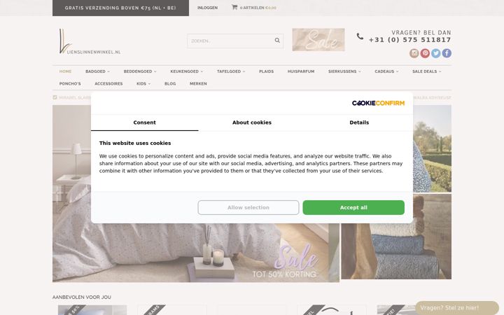 Screenshot of lienslinnenwinkel.nl