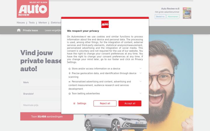 Screenshot of lieverprivatelease.nl