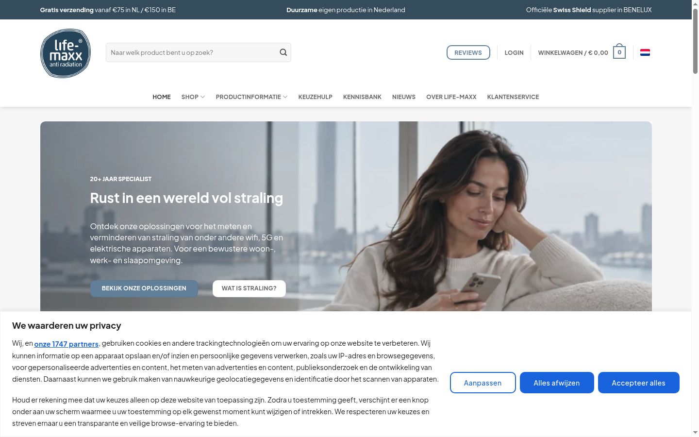 Screenshot del banner di consenso mostrato prima di qualsiasi interazione