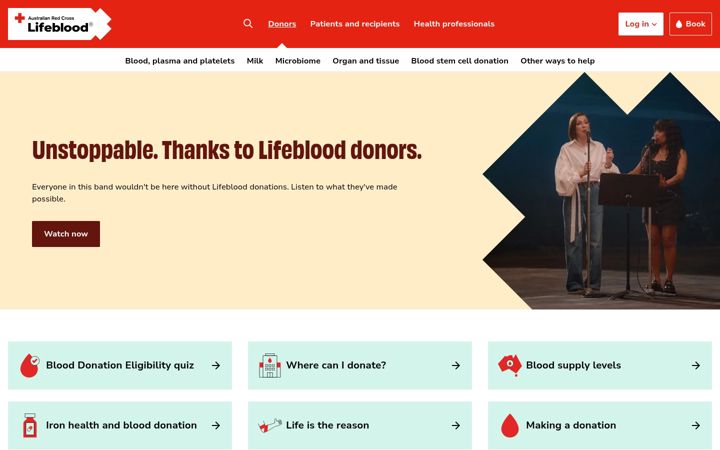 Screenshot of lifeblood.com.au