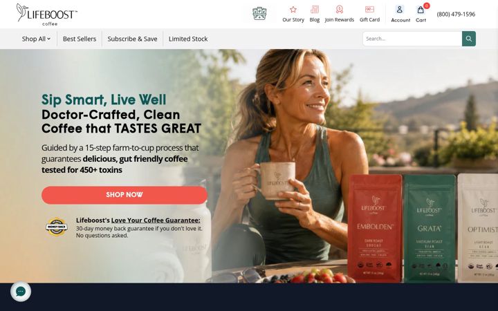 Captură de ecran a lifeboostcoffee.com