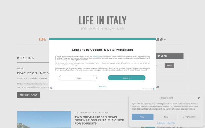 Screenshot of lifeinitaly.com