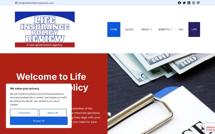 Screenshot of lifeinsurancepolicyreview.com