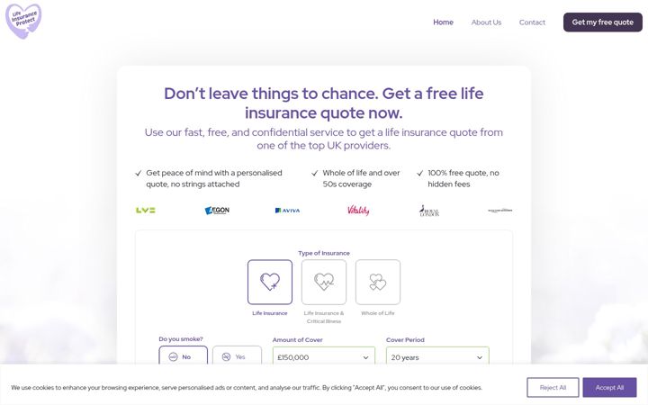 Screenshot of lifeinsuranceprotect.co.uk