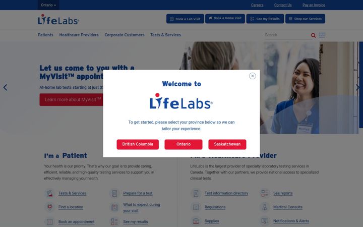 Screenshot of lifelabs.com