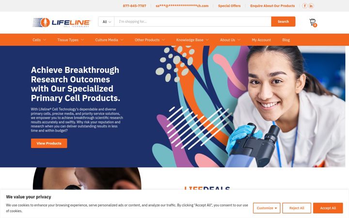 Screenshot of lifelinecelltech.com