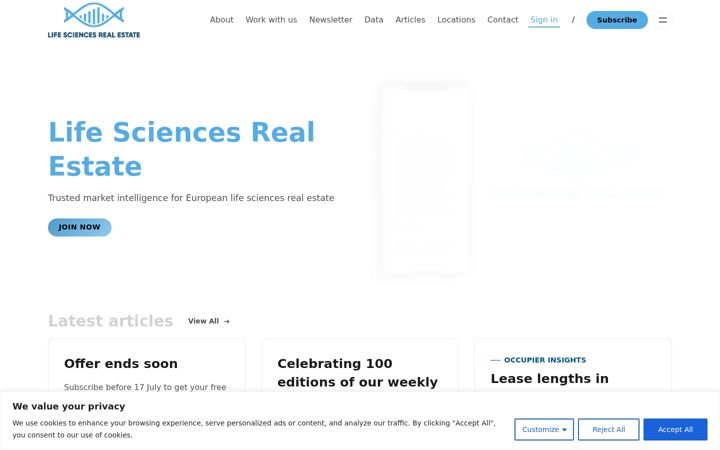 Screenshot of lifesciencesrealestate.org