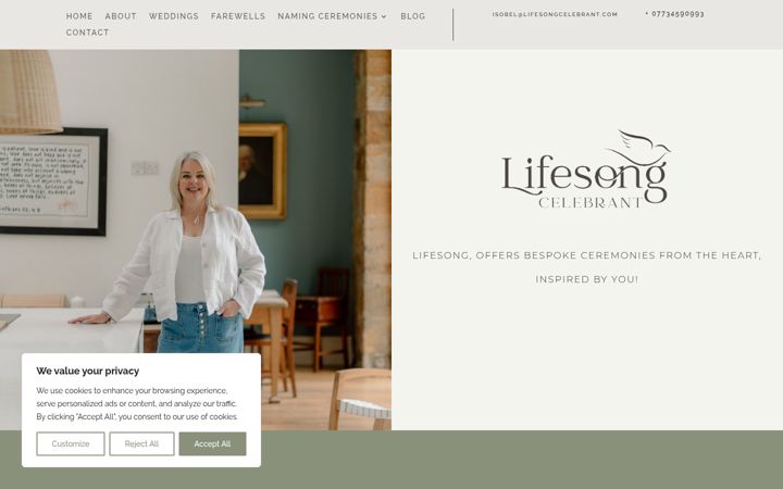 Screenshot of lifesongcelebrant.com