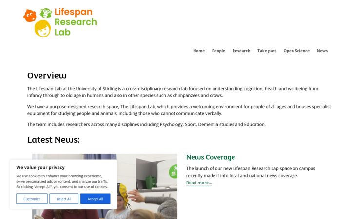 Screenshot of lifespanlab.stir.ac.uk