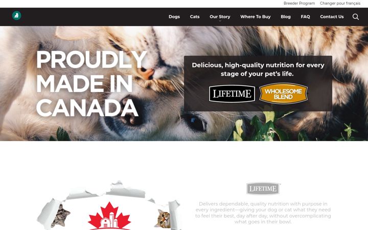 Screenshot of lifetimepetfood.ca