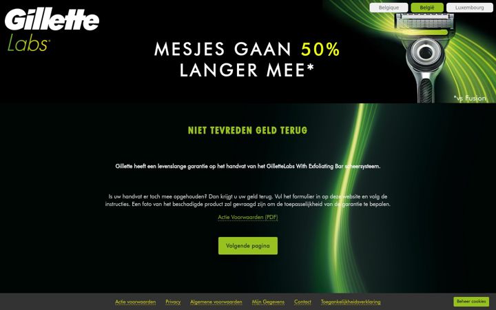 Screenshot of lifetimewarranty-gillettelabs.be