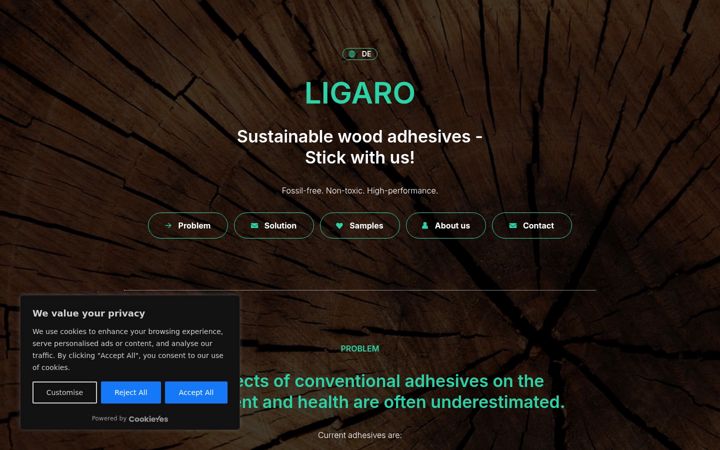 Screenshot of ligaro-adhesives.com