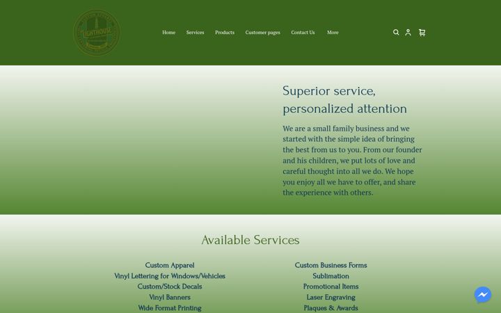Screenshot of lighthousecustomprinting.com