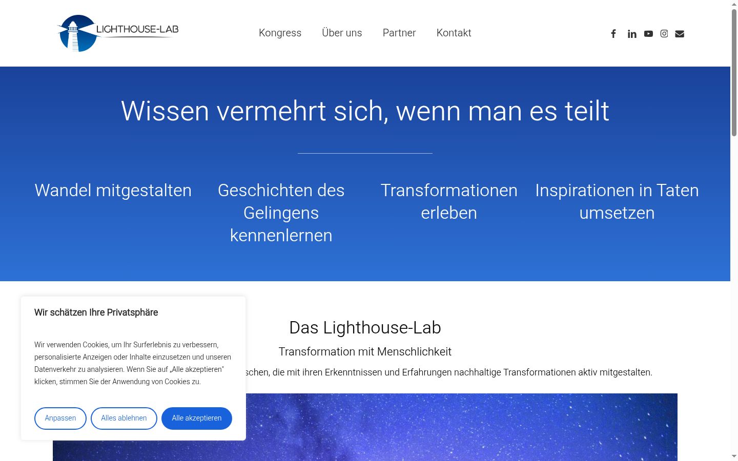 Screenshot del banner di consenso mostrato prima di qualsiasi interazione
