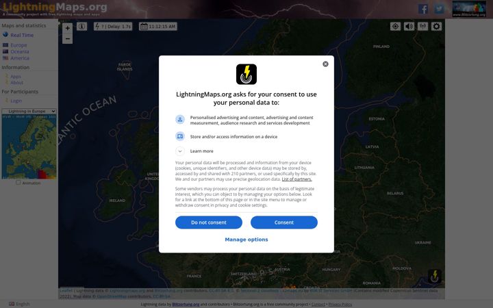 Screenshot of lightningmaps.org