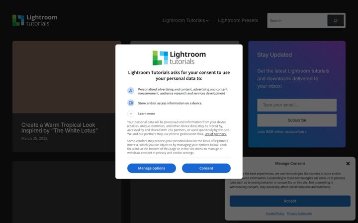 Screenshot of lightroomtutorials.com