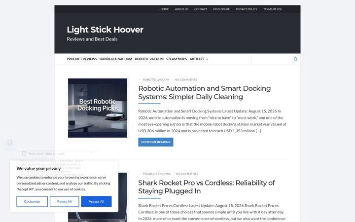 Screenshot of lightstickhooverreview.com