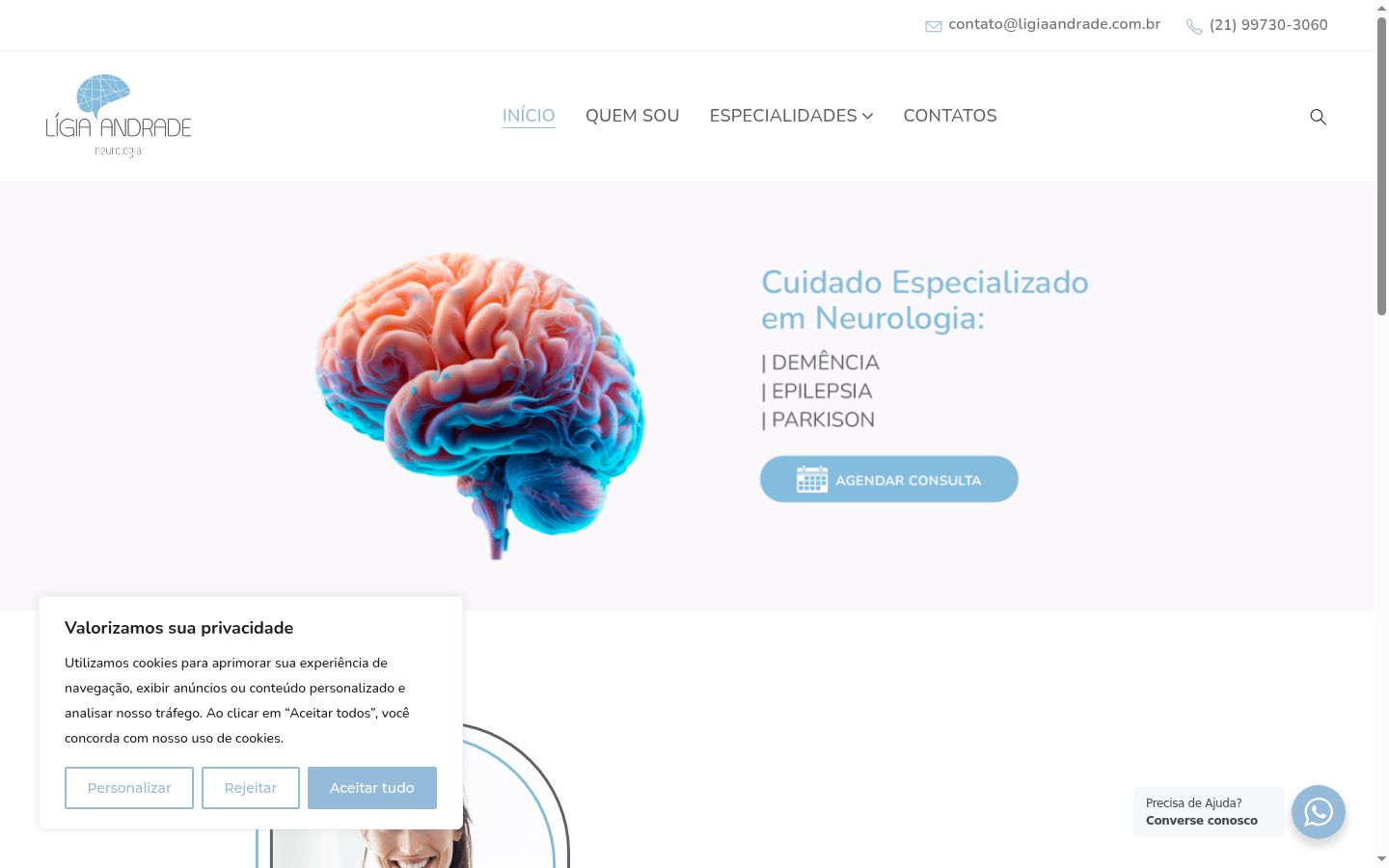 Captura de ecrã do banner de consentimento apresentado antes de qualquer interação