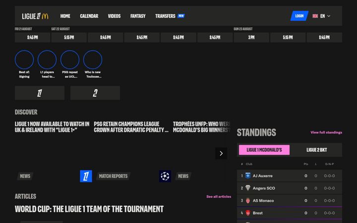 Screenshot of ligue1.fr