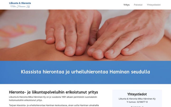 Snímek obrazovky liikuntahierontahanninen.com