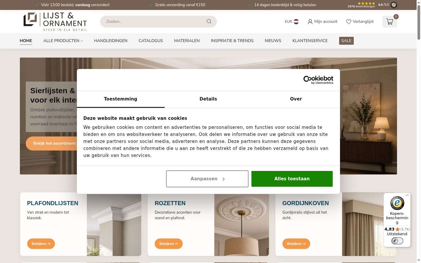 Screenshot van de toestemmingsbanner zoals getoond vóór enige interactie