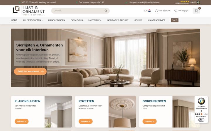Screenshot of lijstenornament.nl