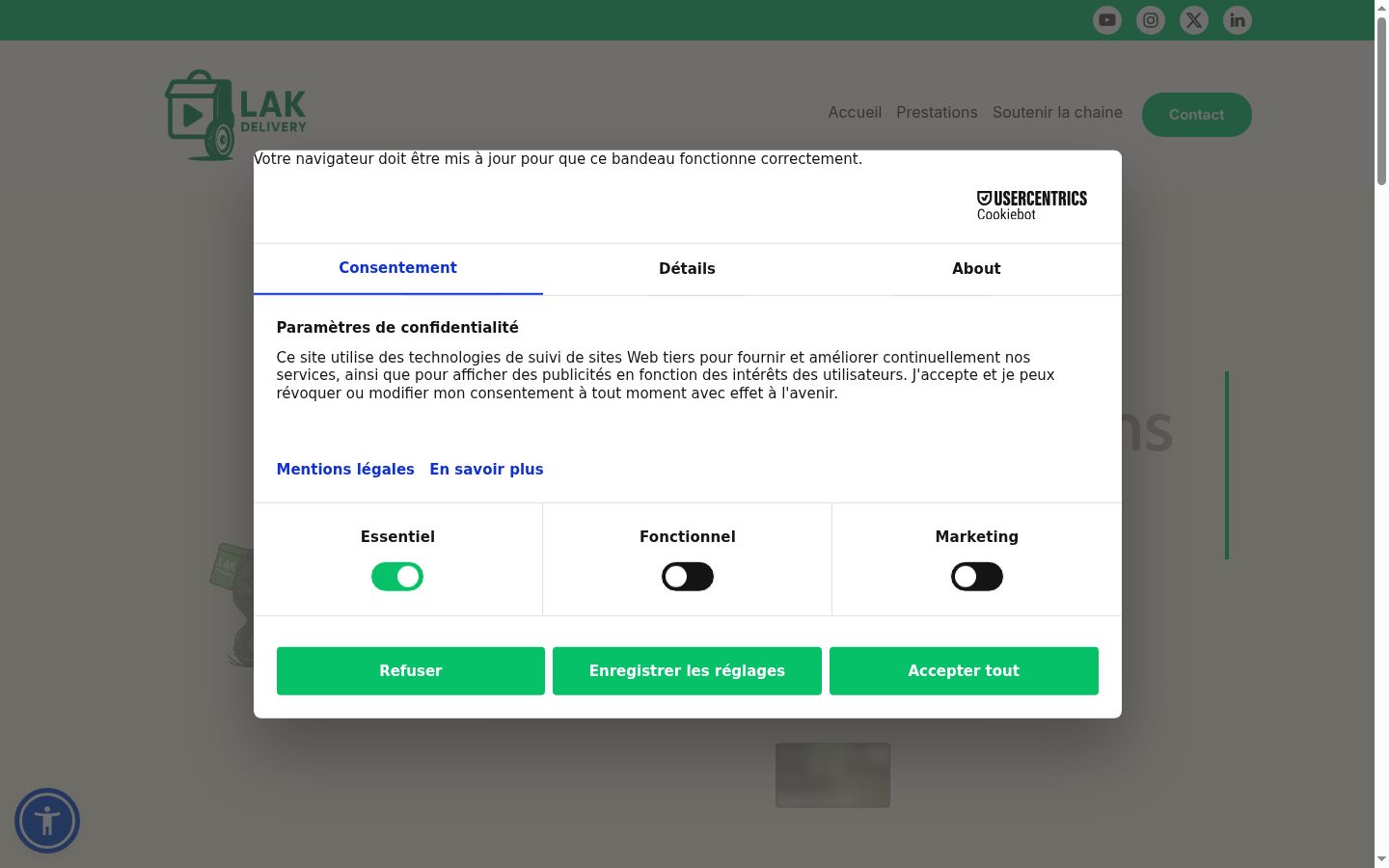 Ekraanipilt nõusolekubännerist, mida näidati enne mis tahes suhtlust