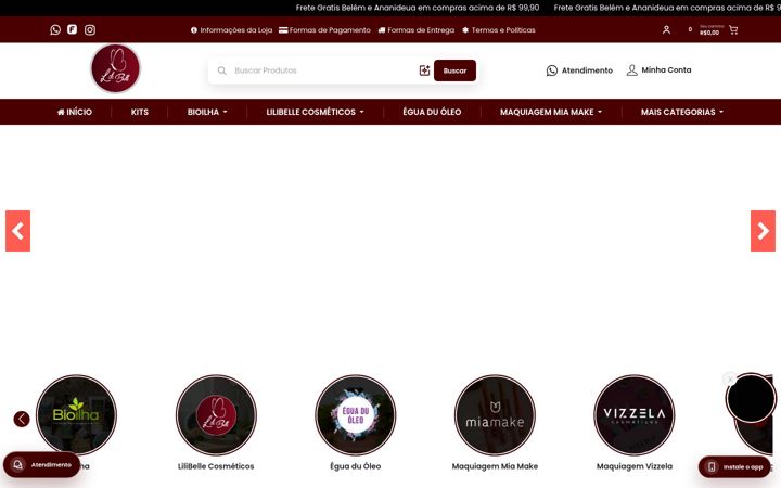 Screenshot of lilibellecosmeticos.com.br
