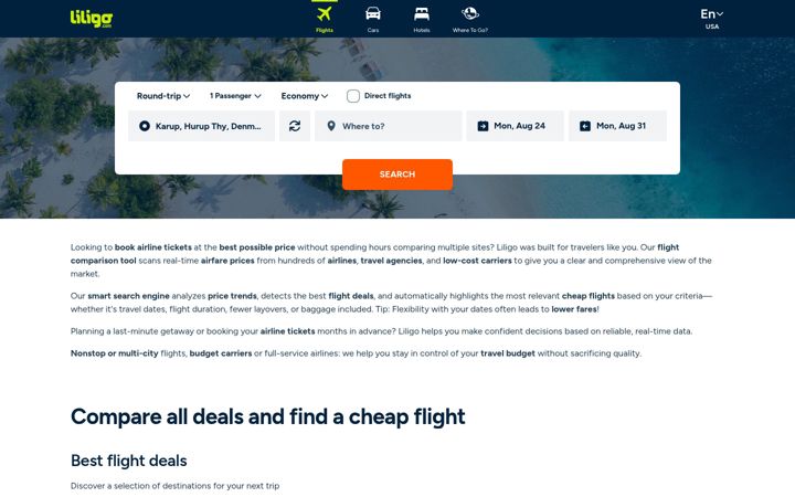 Screenshot of liligo.com