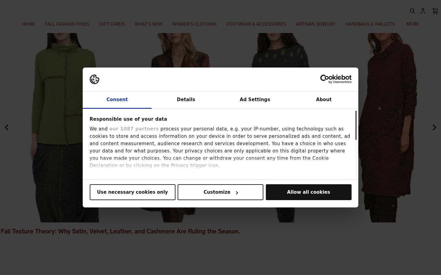 Screenshot del banner di consenso mostrato prima di qualsiasi interazione