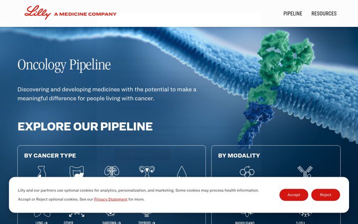 Captura de ecrã de lillyoncologypipeline.com