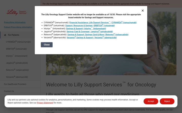 Screenshot of lillyoncologysupport.com