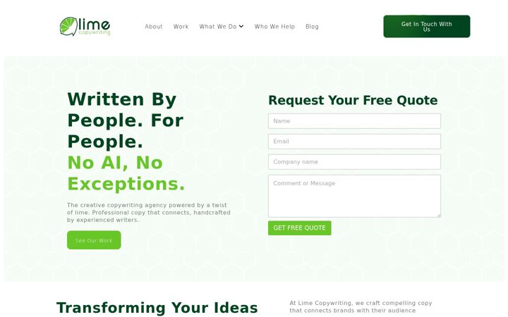 Screenshot of limecopywriting.com
