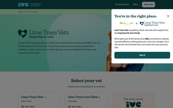 Screenshot of limetreesvets.co.uk