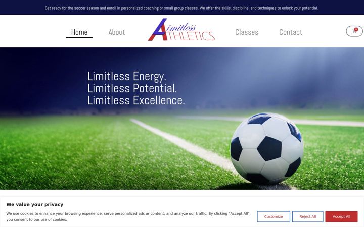 Screenshot of limitlessathleticstexas.com