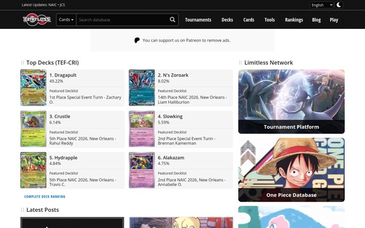 Captura de ecrã de limitlesstcg.com