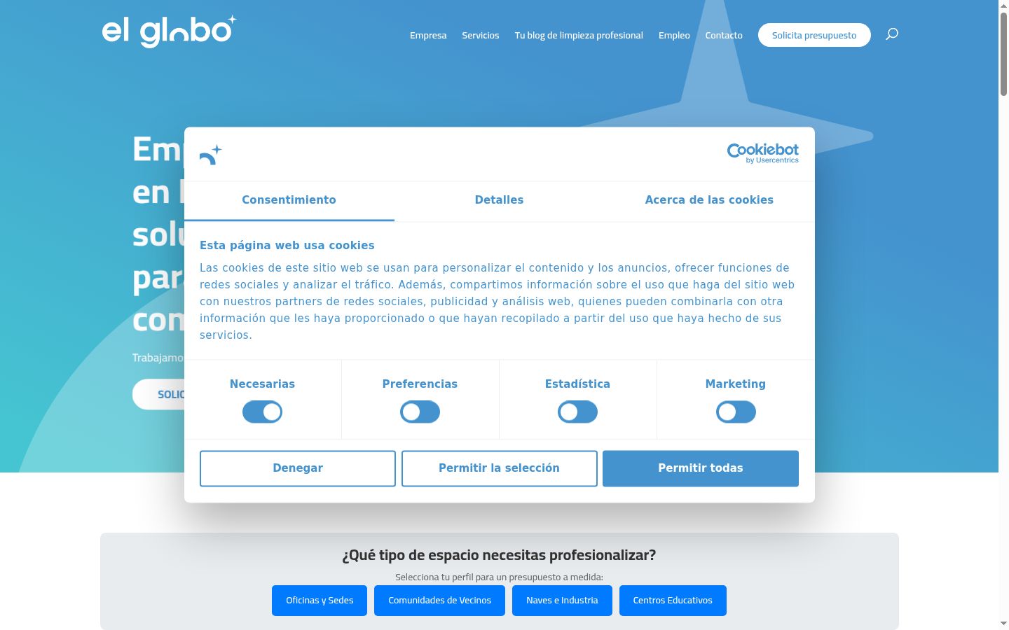 Screenshot del banner di consenso mostrato prima di qualsiasi interazione