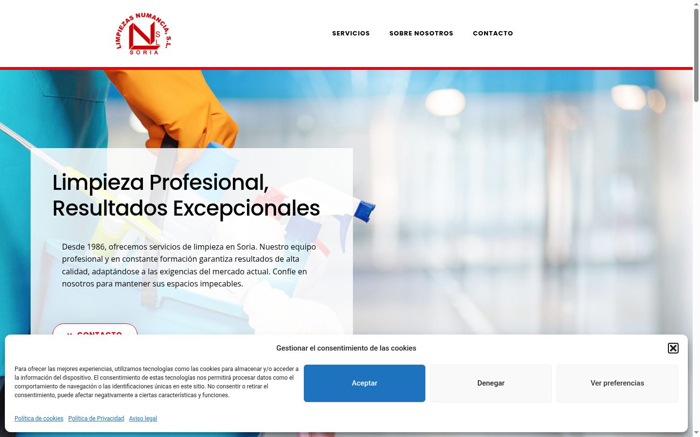 Captura de ecrã do banner de consentimento apresentado antes de qualquer interação