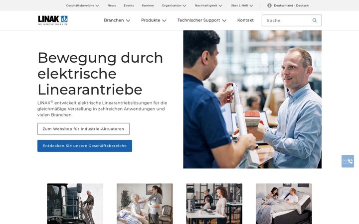 Screenshot of linak.de