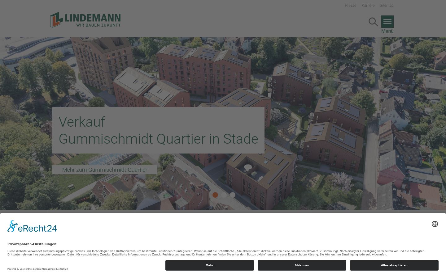 Screenshot des Einwilligungsbanners vor jeglicher Interaktion
