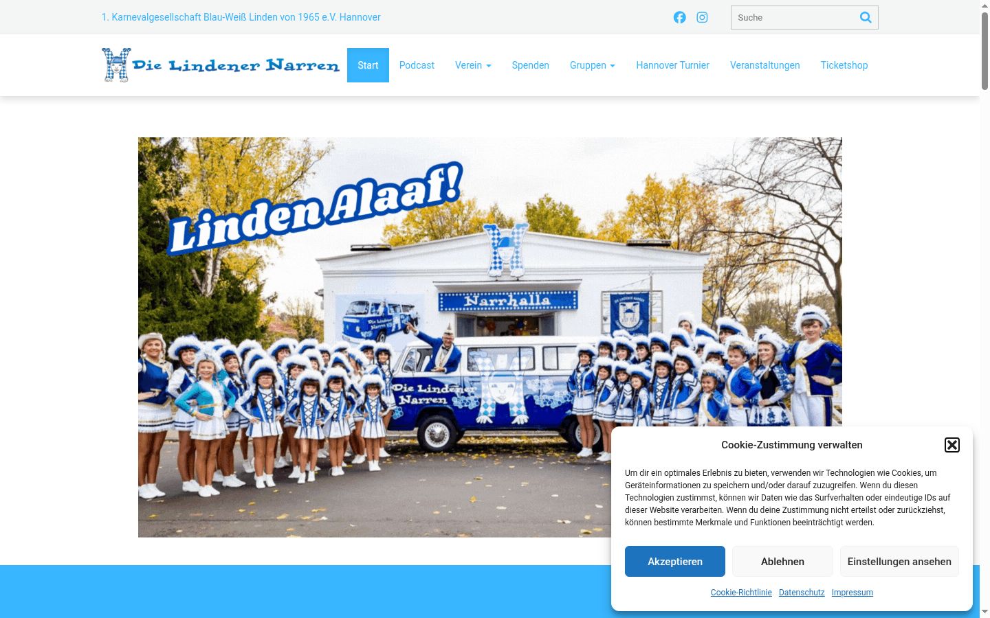 Screenshot des Einwilligungsbanners vor jeglicher Interaktion