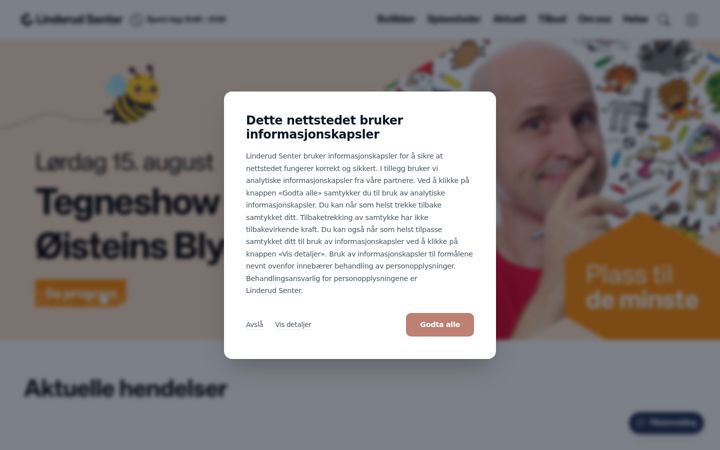 Posnetek zaslona linderudsenter.no