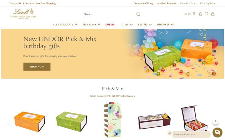 Screenshot of lindt.ca