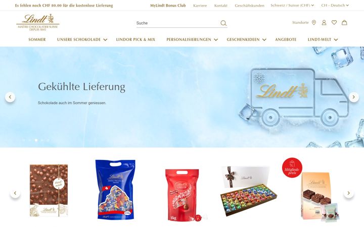 Screenshot of lindt.ch