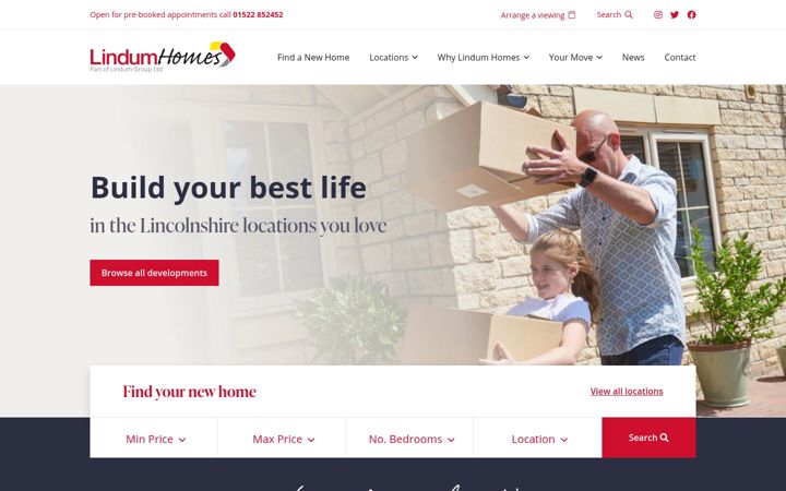 Screenshot of lindumhomes.co.uk