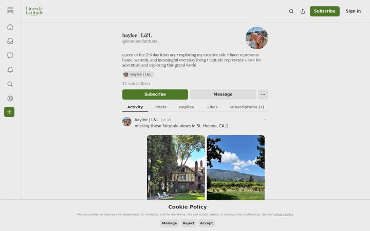 Screenshot of linenandlatitude.com